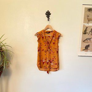 Floral Mustard Cap Sleeve Blouse